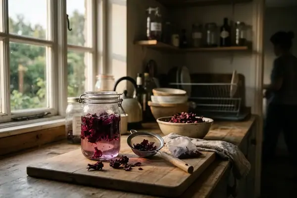 Cold-Steeped Hibiscus Tea for a Bright Iced Drink